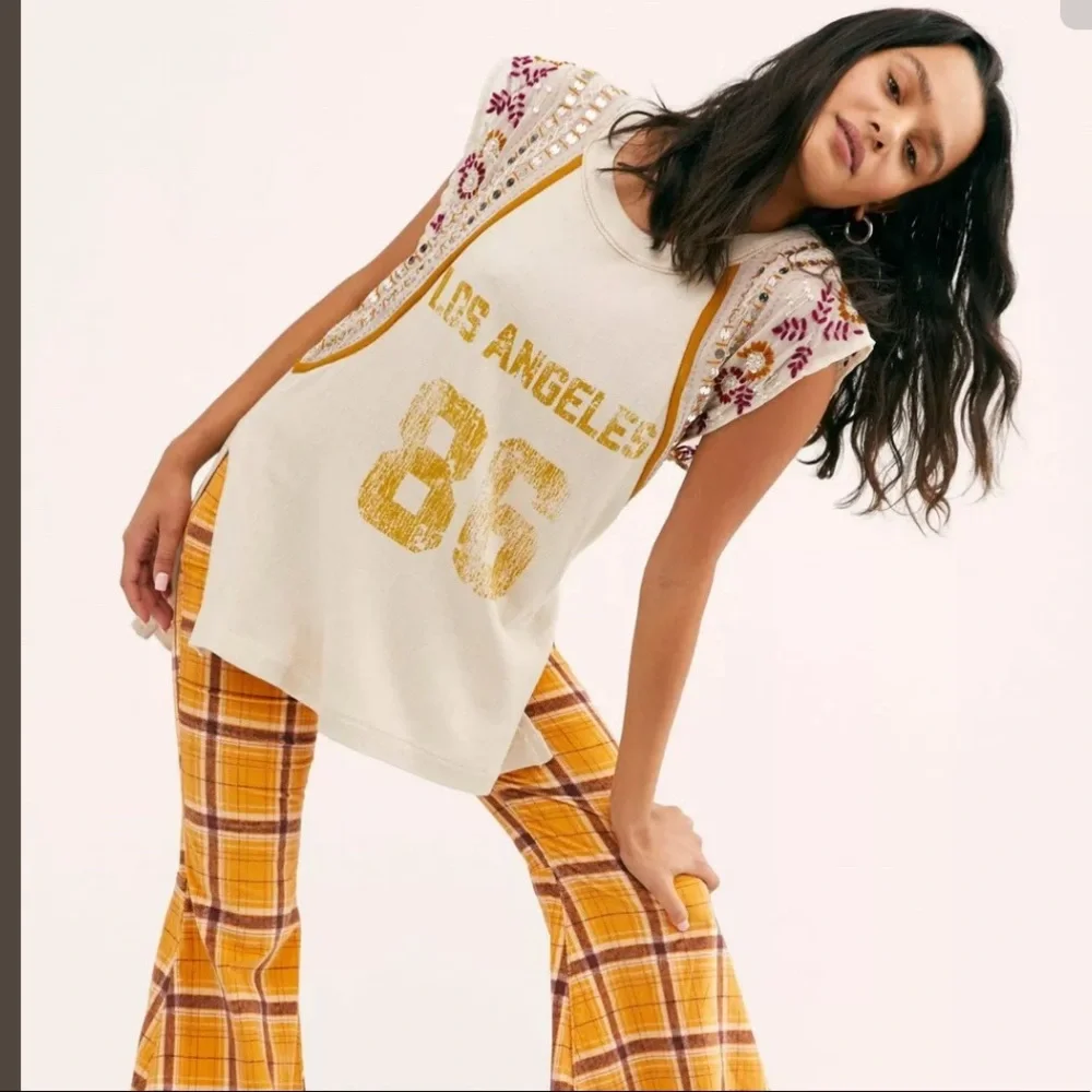 NEW FREE PEOPLE SUMMER NIGHTS EMBELLISHED EMBROIDERED TUNIC TEE SHIRT Z437-10